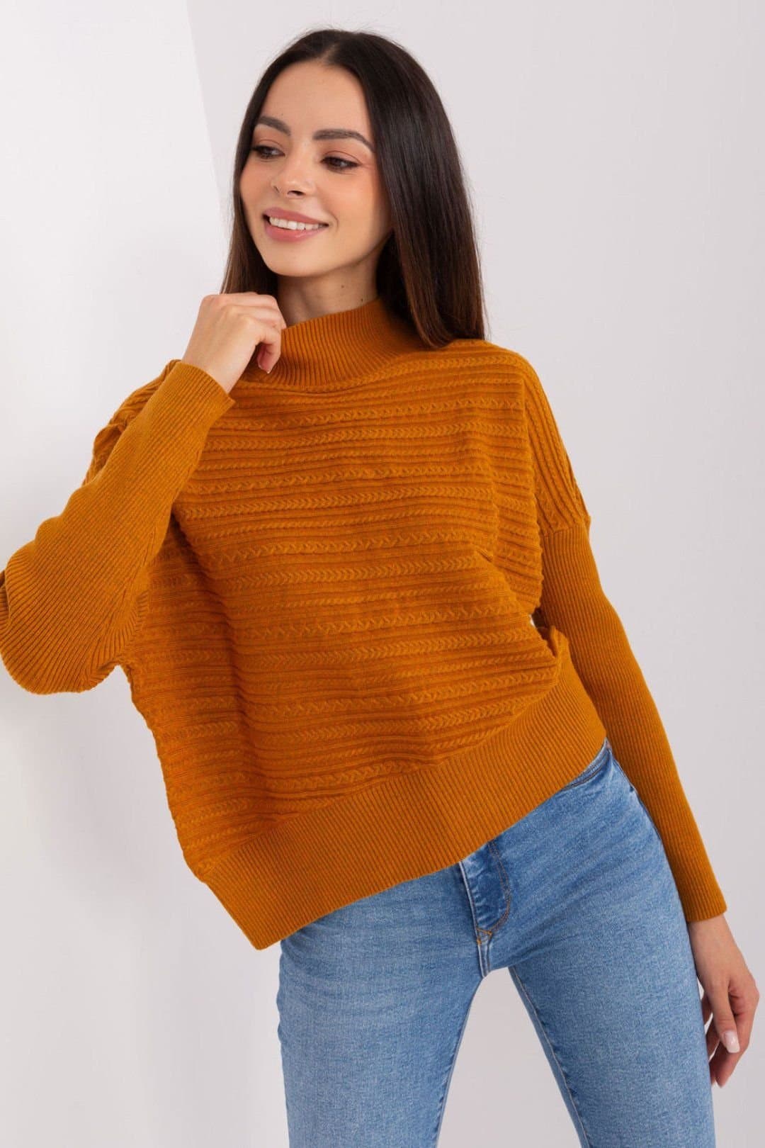 Love Lace Love Lace Women's Variegated Long Sleeve Low Turtleneck Sweater Style 186565 in Mustard