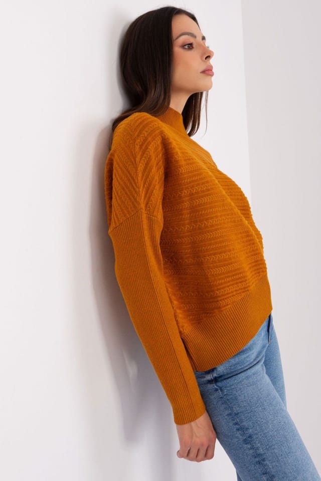 Love Lace Love Lace Women's Variegated Long Sleeve Low Turtleneck Sweater Style 186565 in Mustard - 2