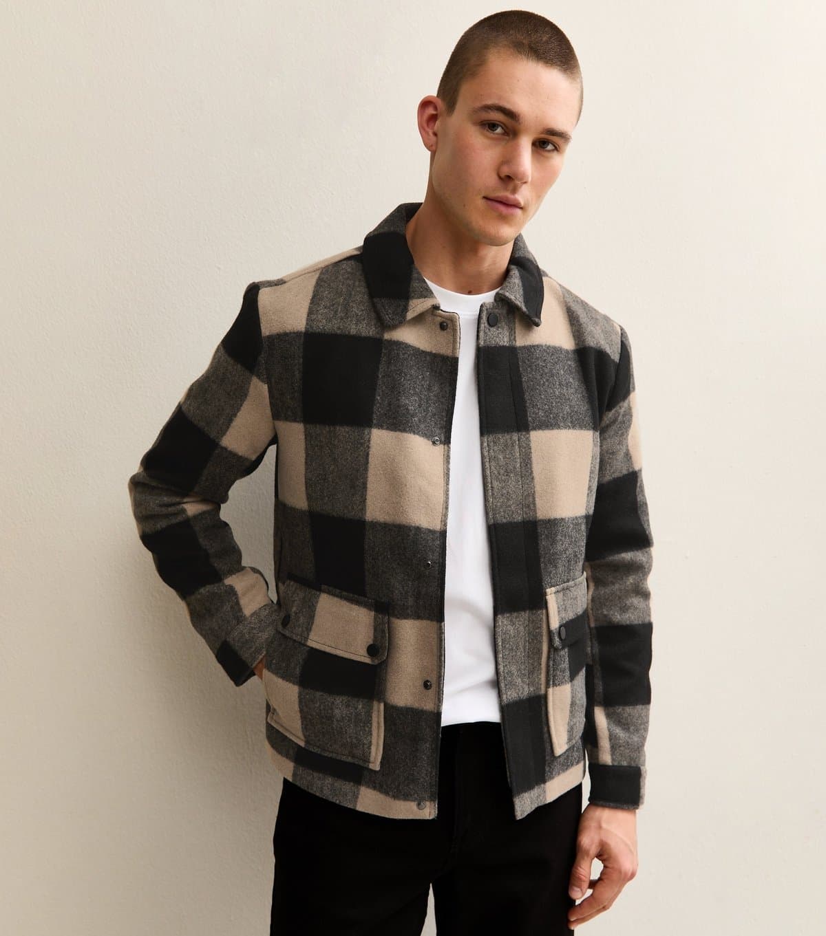 Only and Sons Men's Cream Checked Brushed Jacket Only and Sons New Look