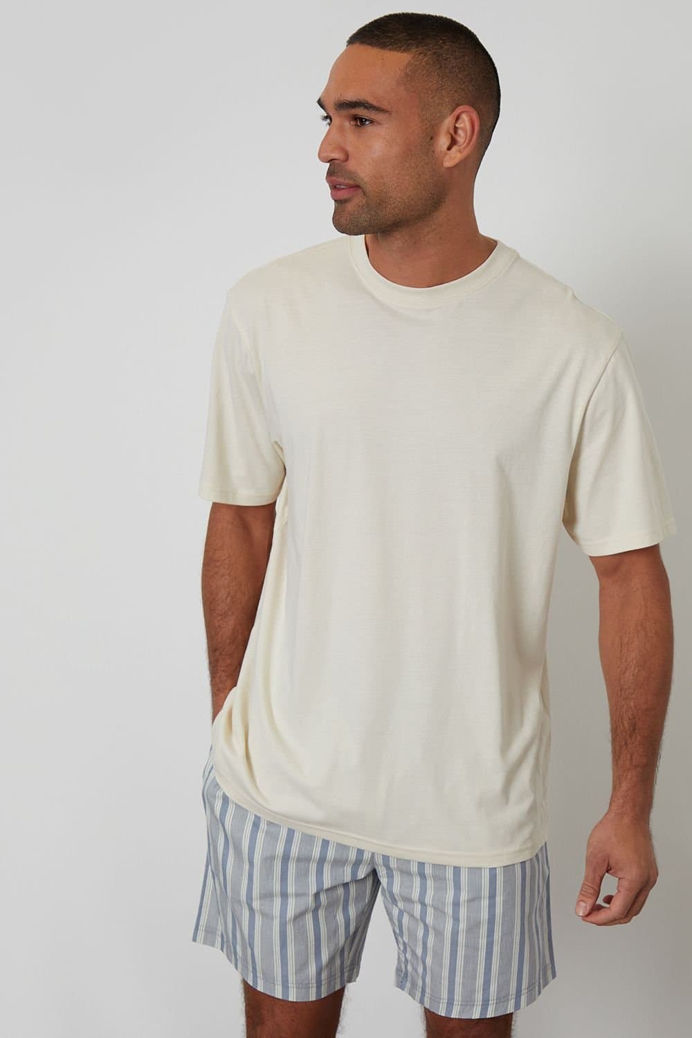 Threadbare Threadbare Men's Stripe Relaxed Fit Short Pyjama in Natural