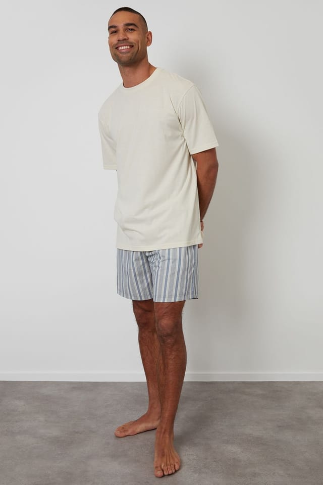 Threadbare Threadbare Men's Stripe Relaxed Fit Short Pyjama in Natural - 3