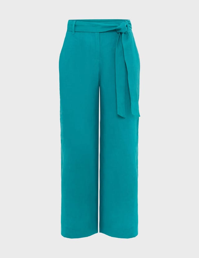 Hobbs London Hobbs London Women's Jacqui Linen Tie Belt Cropped Trousers in Turquoise - 2