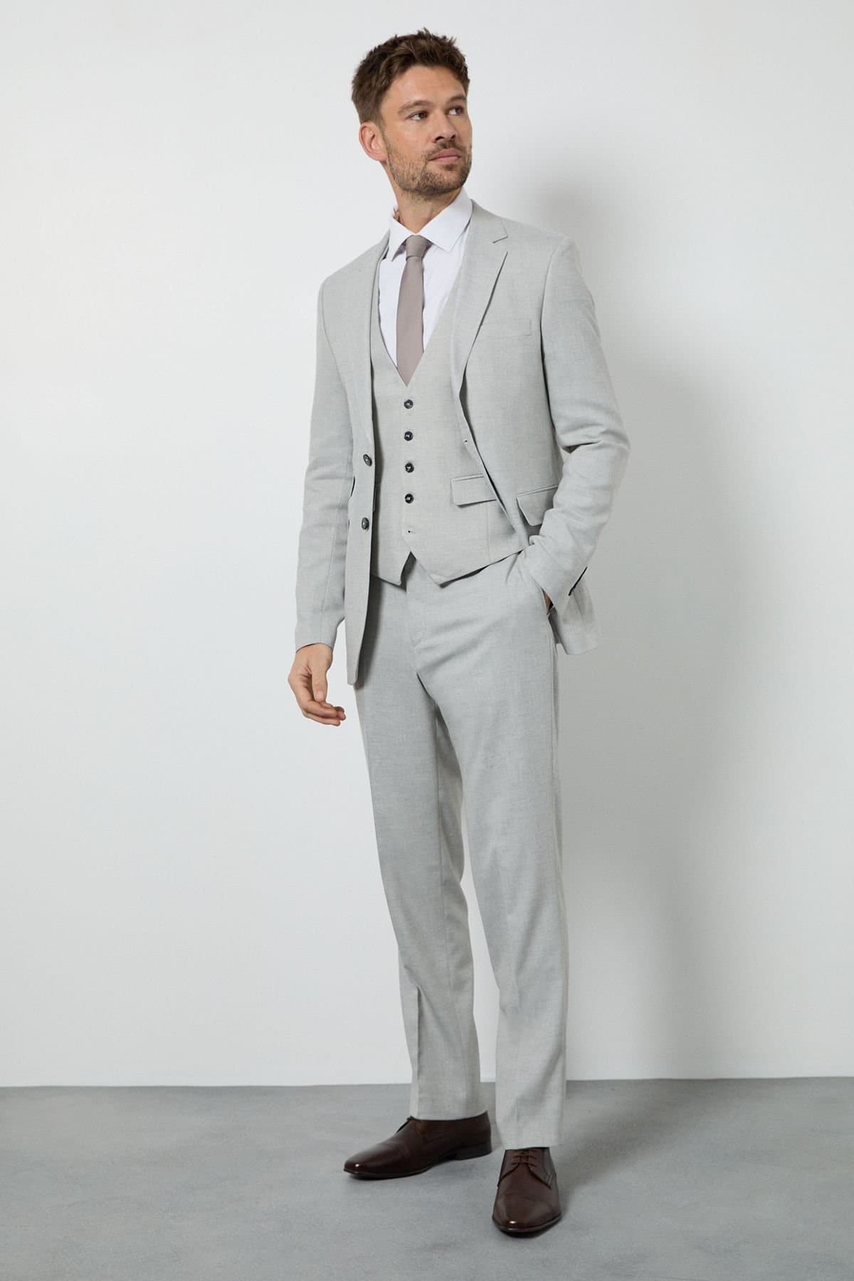 Burton Burton Men's Pale Grey Tailored Fit Suit Trousers in Light Grey