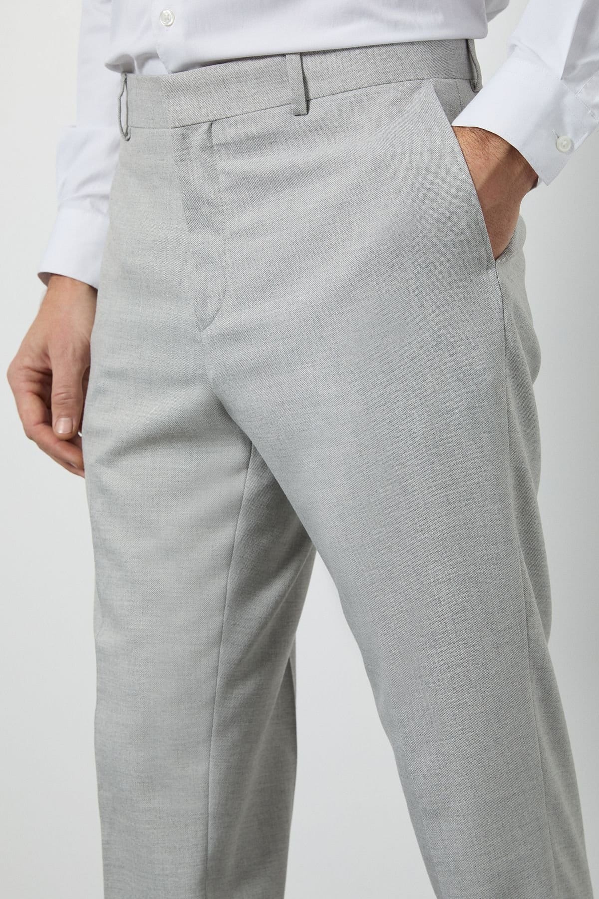 Burton Burton Men's Pale Grey Tailored Fit Suit Trousers in Light Grey - 4