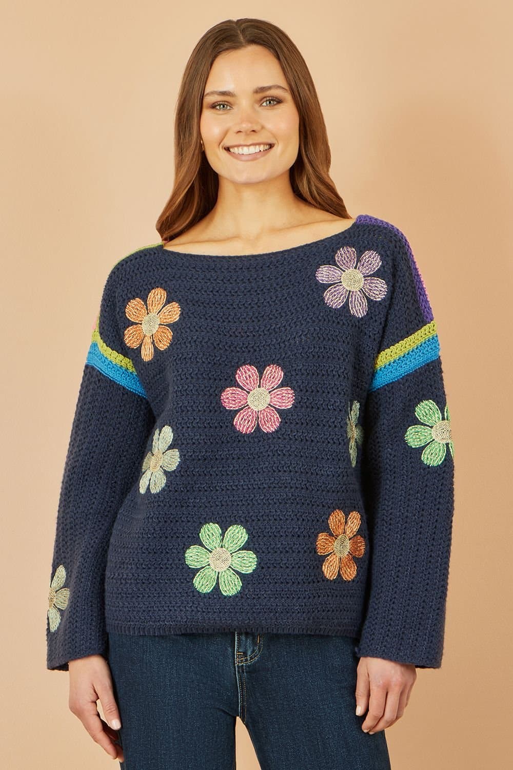 Yumi Yumi Women's Navy Crochet Flower Jumper