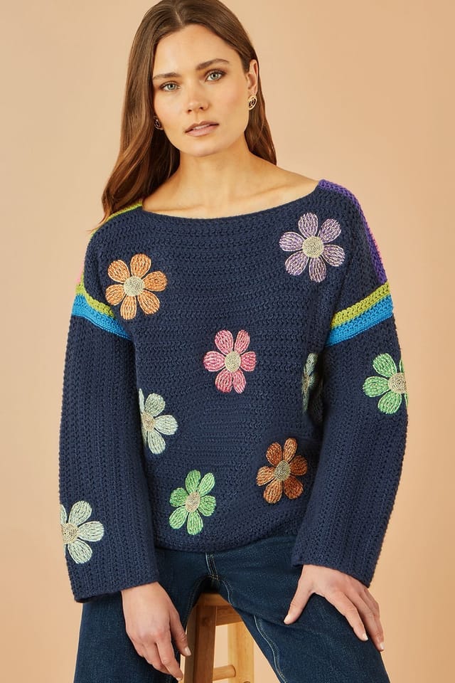 Yumi Yumi Women's Navy Crochet Flower Jumper - 2