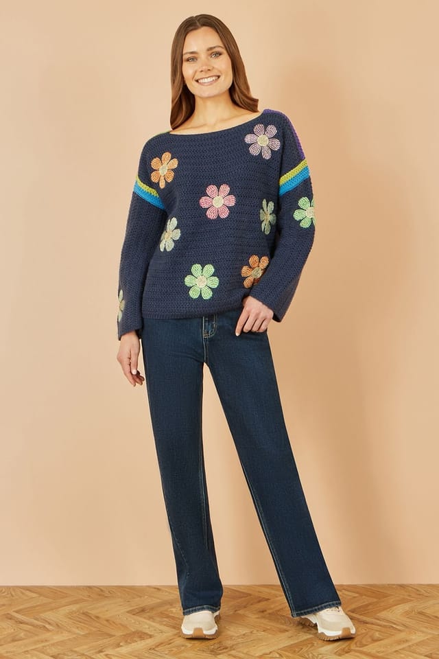 Yumi Yumi Women's Navy Crochet Flower Jumper - 3