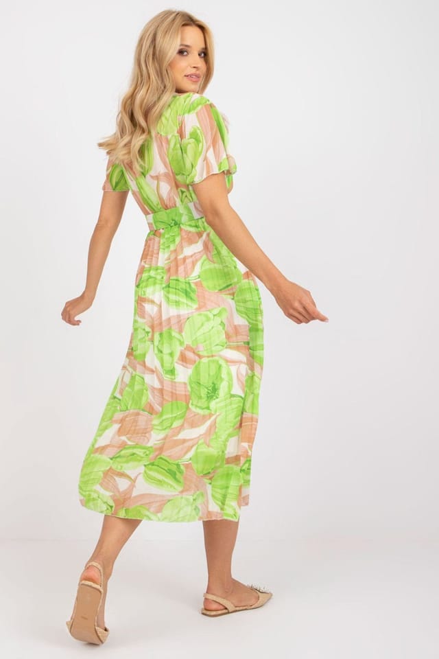Love Lace Love Lace Women's Summer Frill Sleeve Belted Pleated Dress Style 166273 in Green - 2