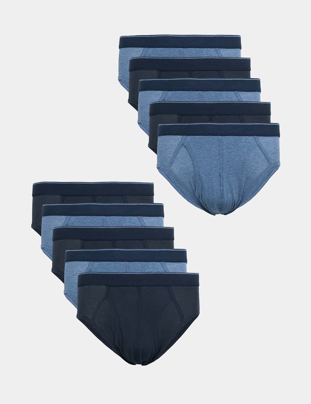 Marks & Spencer M&S 10 Pack Cotton Stretch Cool & Fresh™ Briefs Navy Mix