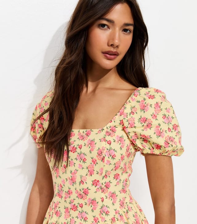 New Look Women's Yellow Floral Puff Sleeve Mini Dress New Look - 2