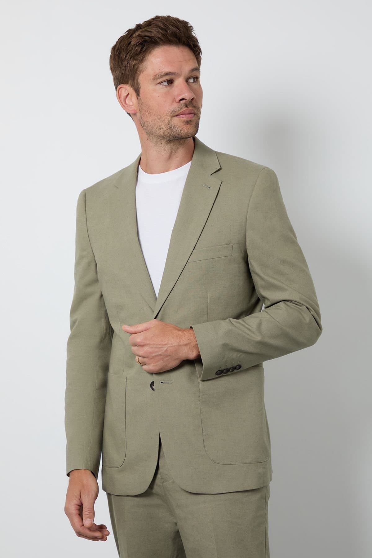 Burton Burton Men's Light Green Linen Slim Fit Suit Jacket