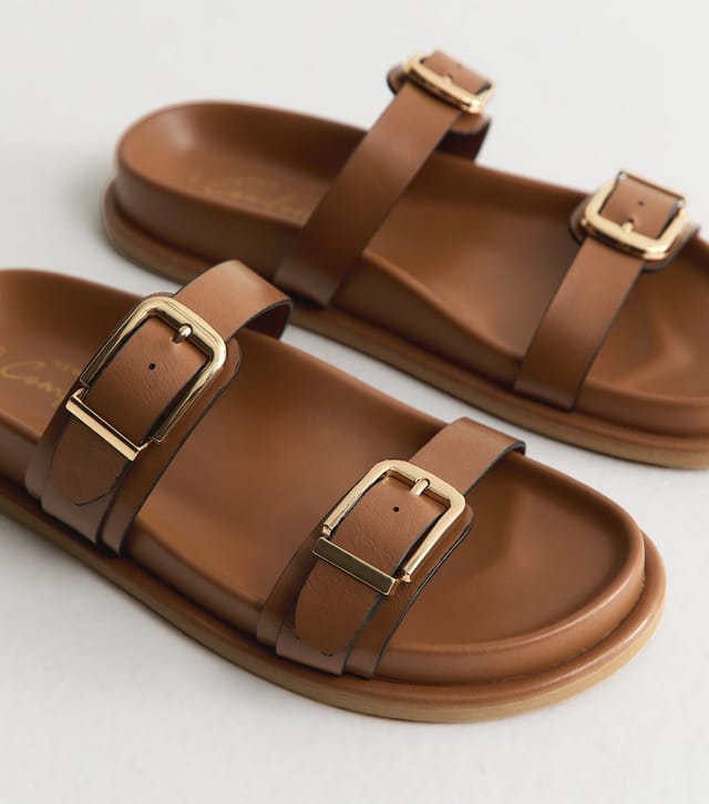 New Look Women's Tan Faux Leather Buckled Strap Sandals Vegan New Look - 3