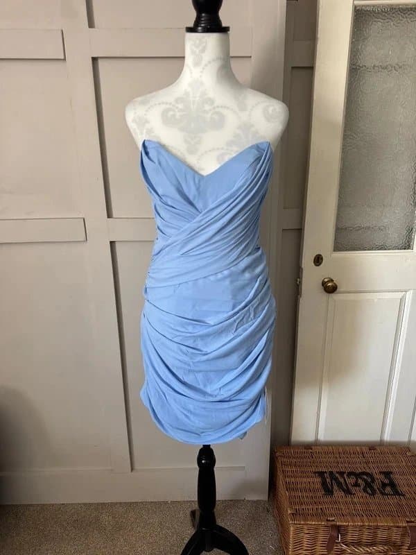 ASOS Design Light Blue Strapless Ruched Dress by ASOS Design. New with Tags. Never Worn. Size 12