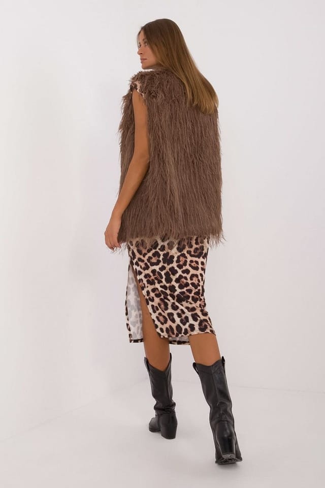 Love Lace Love Lace Women's Casual Faux Fur Sleeveless Vest with Hook in Brown - 3