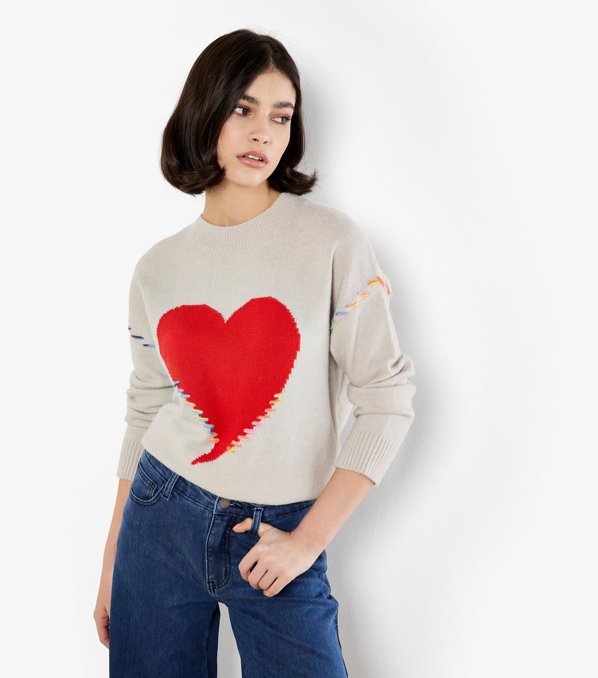 Apricot Women's Stone Big Heart & Neon Whips Jumper Apricot New Look