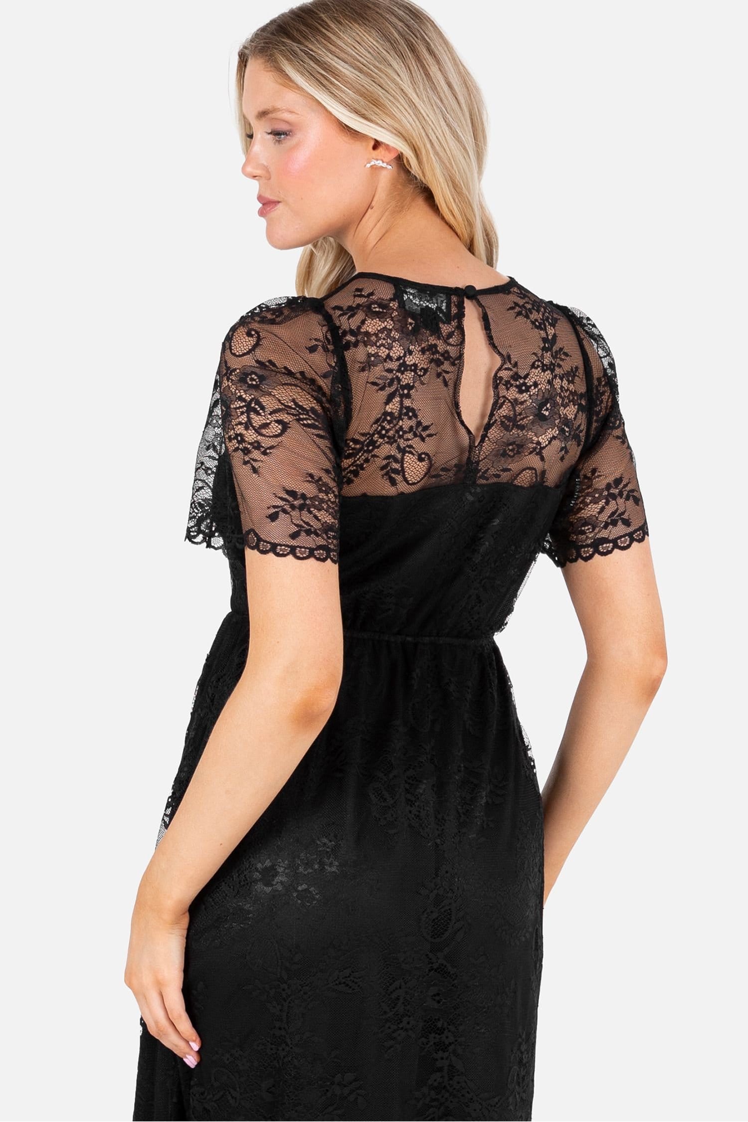 Lovedrobe Lovedrobe Women's Short Sleeve Lace Midi Dress in Black - 4
