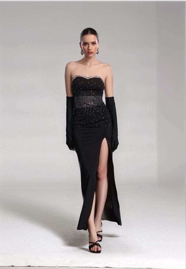 Divine Grace Divine Grace Women's Black Embellished Strapless Maxi Dress - 2