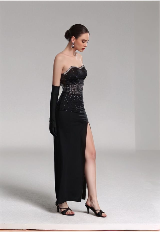 Divine Grace Divine Grace Women's Black Embellished Strapless Maxi Dress - 3