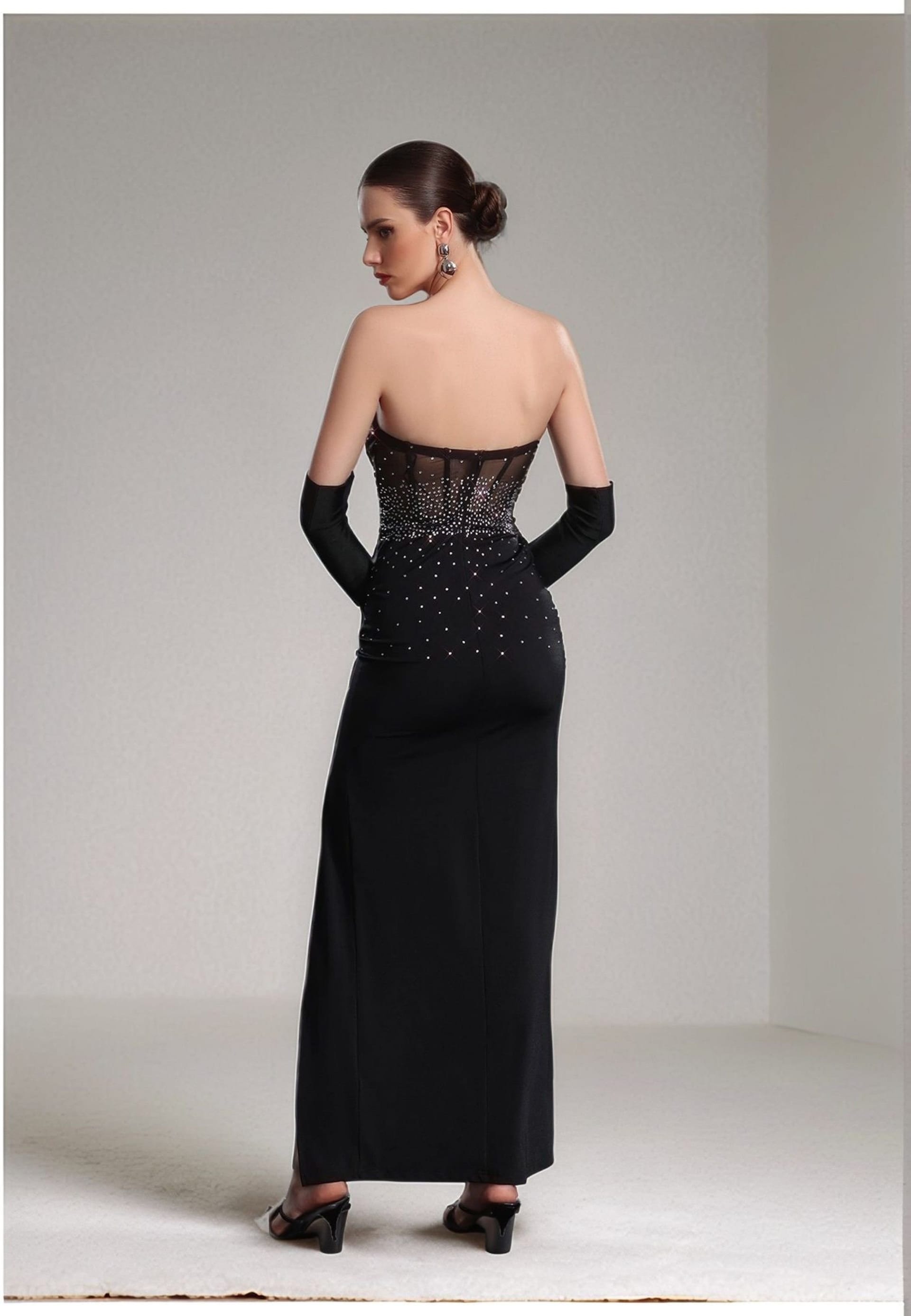 Divine Grace Divine Grace Women's Black Embellished Strapless Maxi Dress - 4