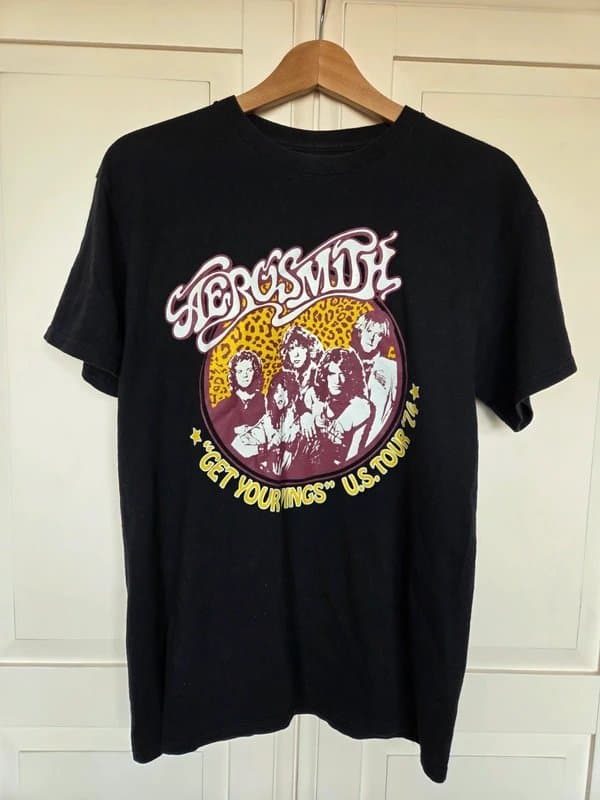 Aerosmith Aerosmith Band Tee Leopard Print Graphic T Shirt Black Unisex Rock Merch
