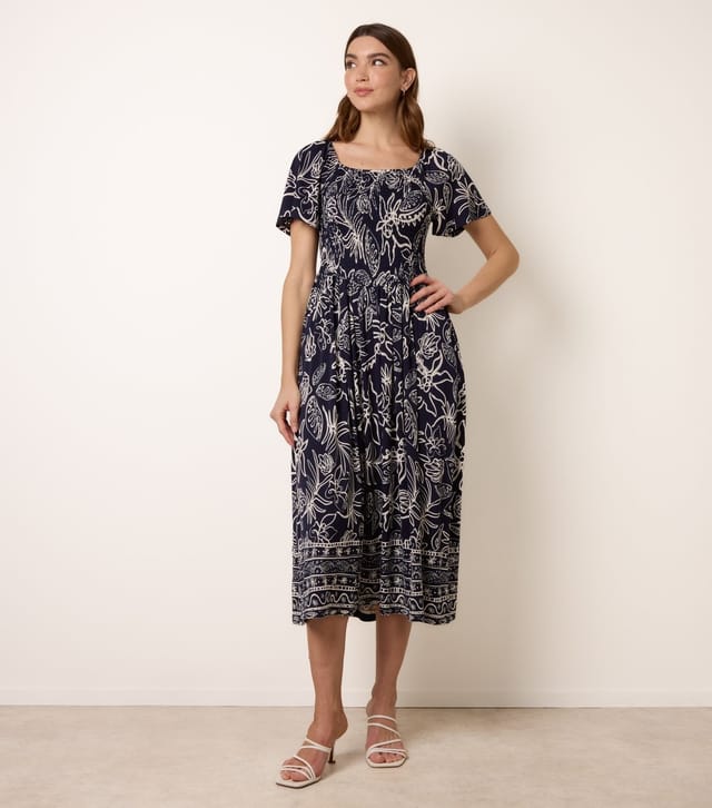 Blue Vanilla Women's Navy Floral Shirred Midi Dress Blue Vanilla New Look - 2