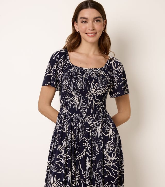 Blue Vanilla Women's Navy Floral Shirred Midi Dress Blue Vanilla New Look - 3
