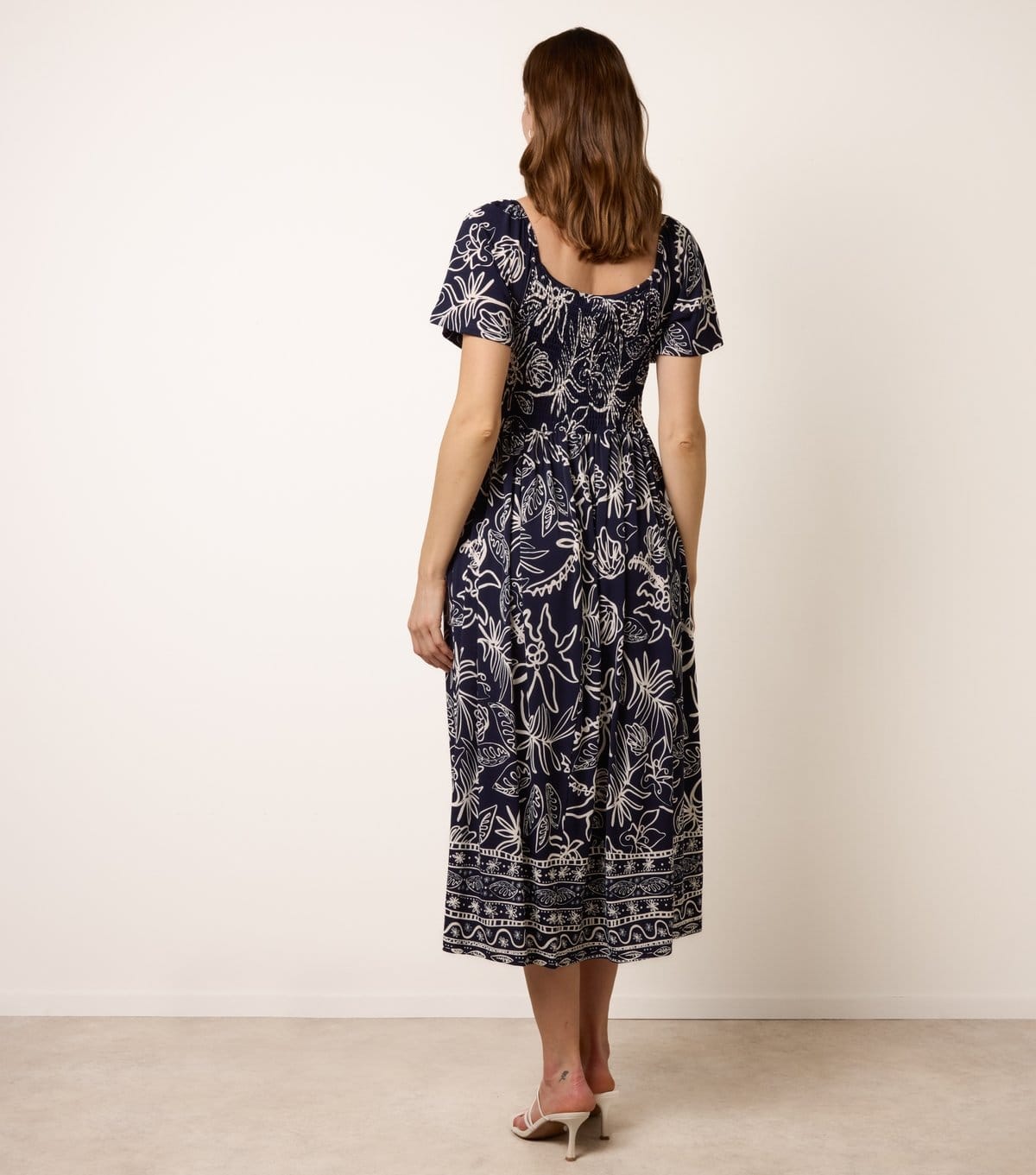 Blue Vanilla Women's Navy Floral Shirred Midi Dress Blue Vanilla New Look - 4