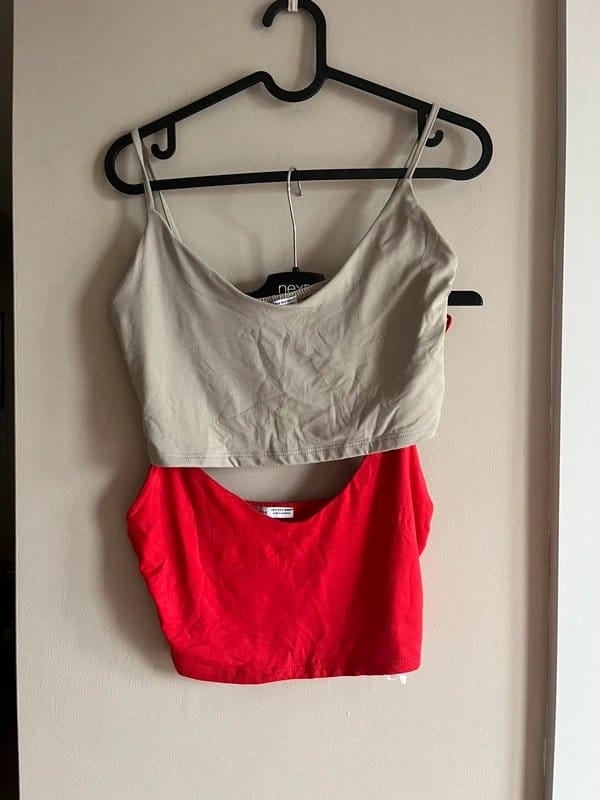 Bershka Silver and Red Satin Crop Tops