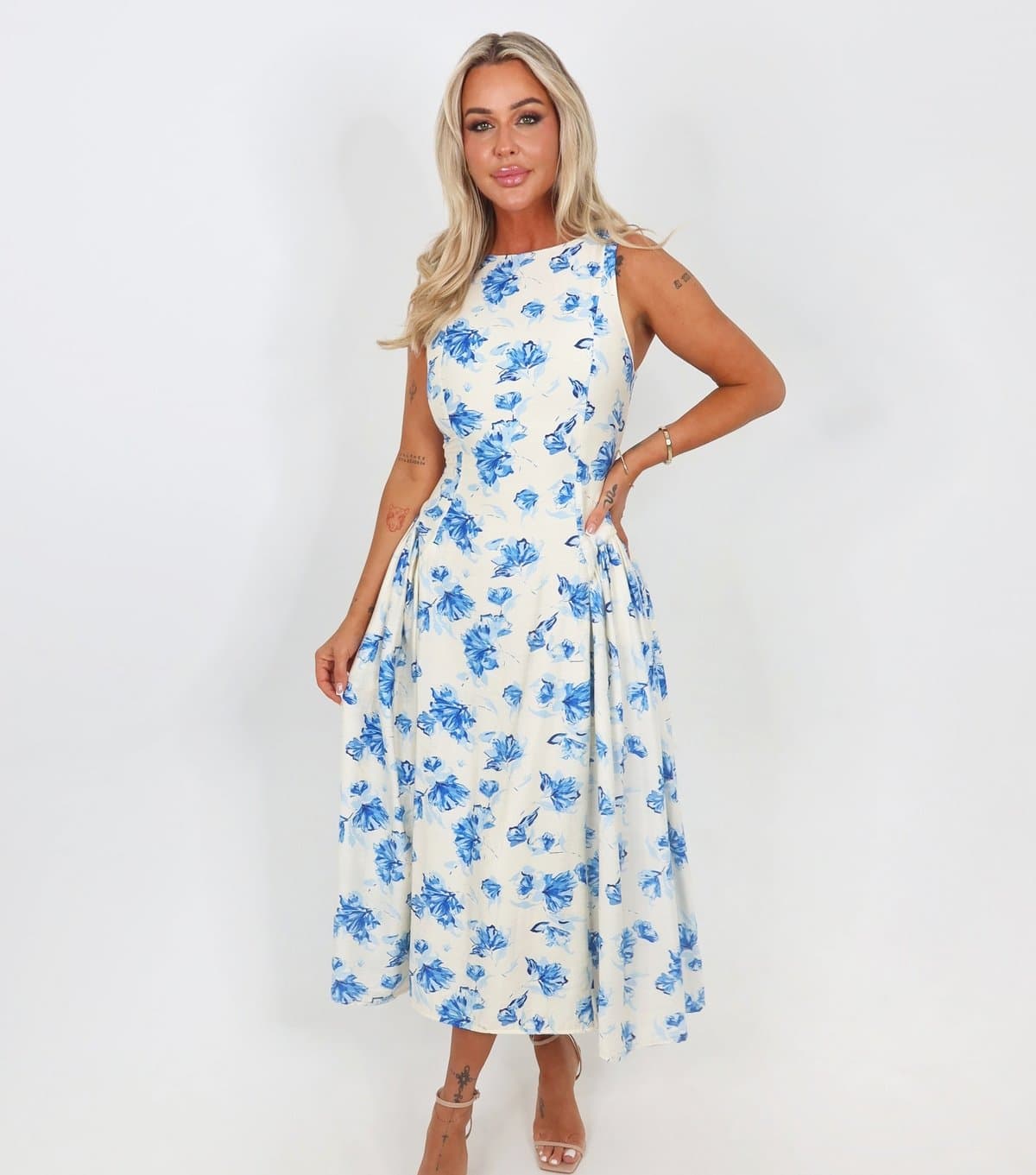 AX Paris Women's Blue Floral Pleated Hip Midi Dress AX Paris New Look