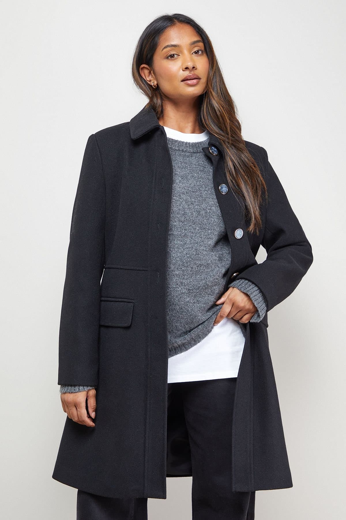 Oasis Oasis Women's Faux Wool Button Through Dolly Coat in Black