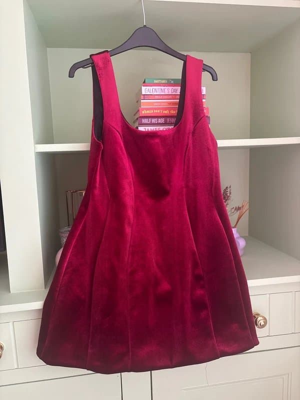ASOS Design ASOS Design Petite Burgundy Red Velvet Square Neck Skater Dress