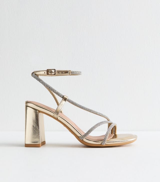 New Look Women's Gold Metallic Diamantè Embellished Multi Strap Sandals Vegan New Look - 3