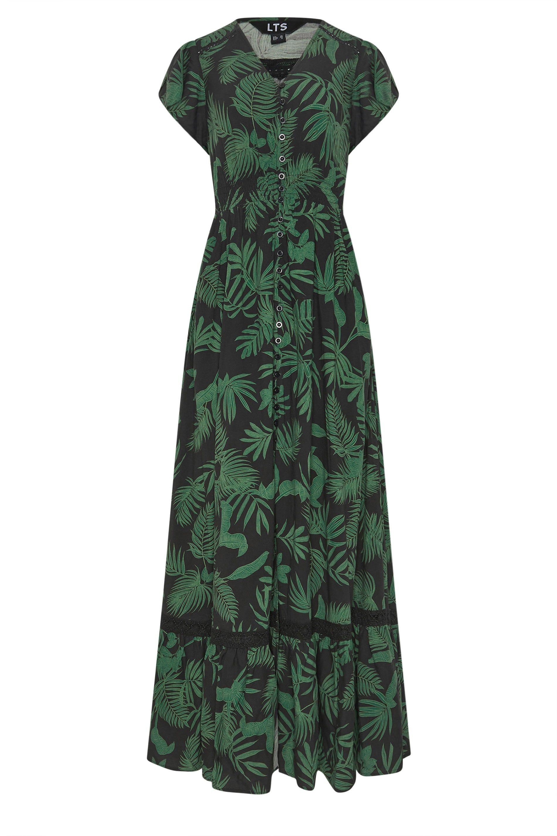 Long Tall Sally Long Tall Sally Women's Tall Palm Print Button Maxi Dress in Black - 2