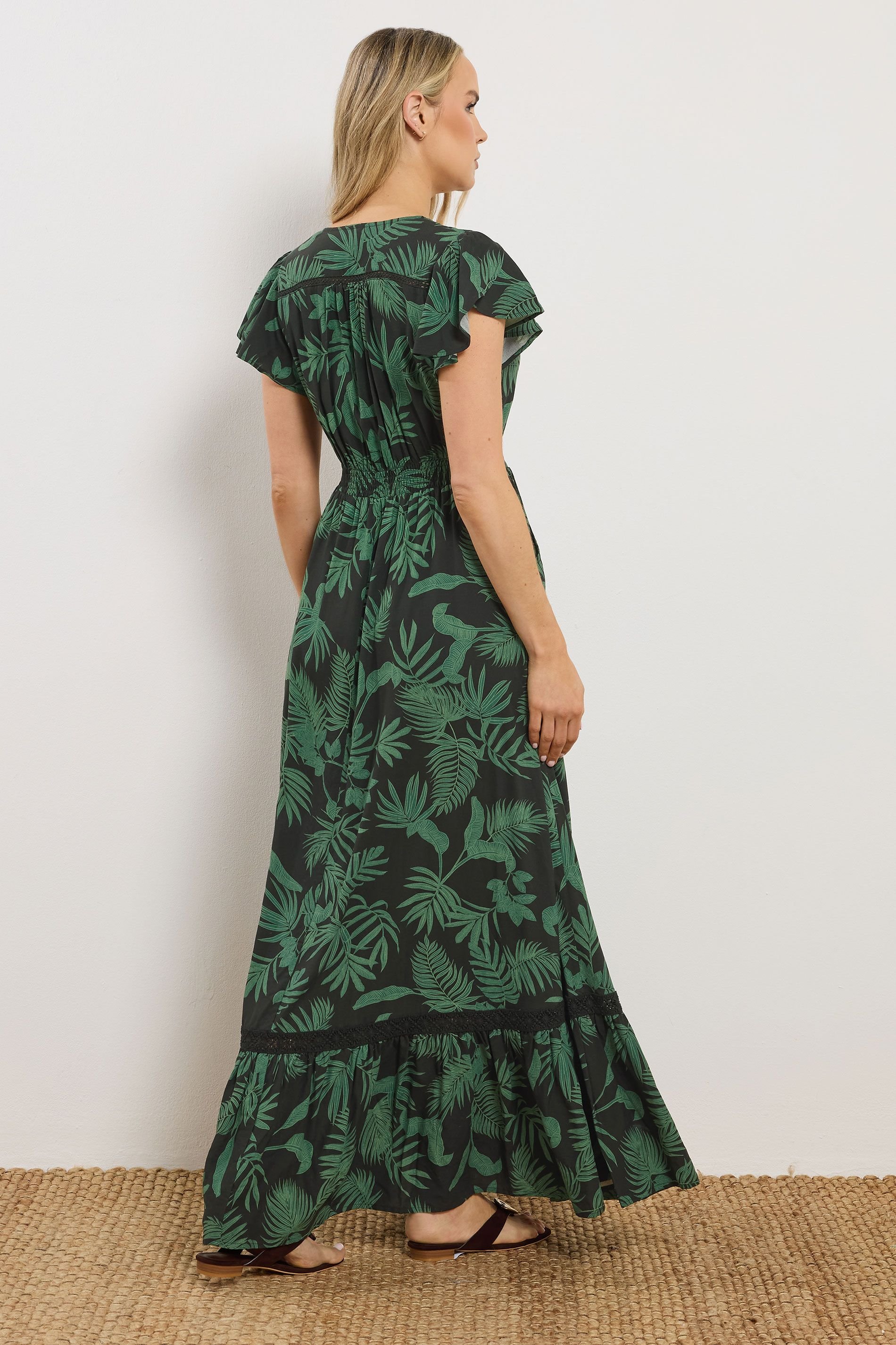 Long Tall Sally Long Tall Sally Women's Tall Palm Print Button Maxi Dress in Black - 4