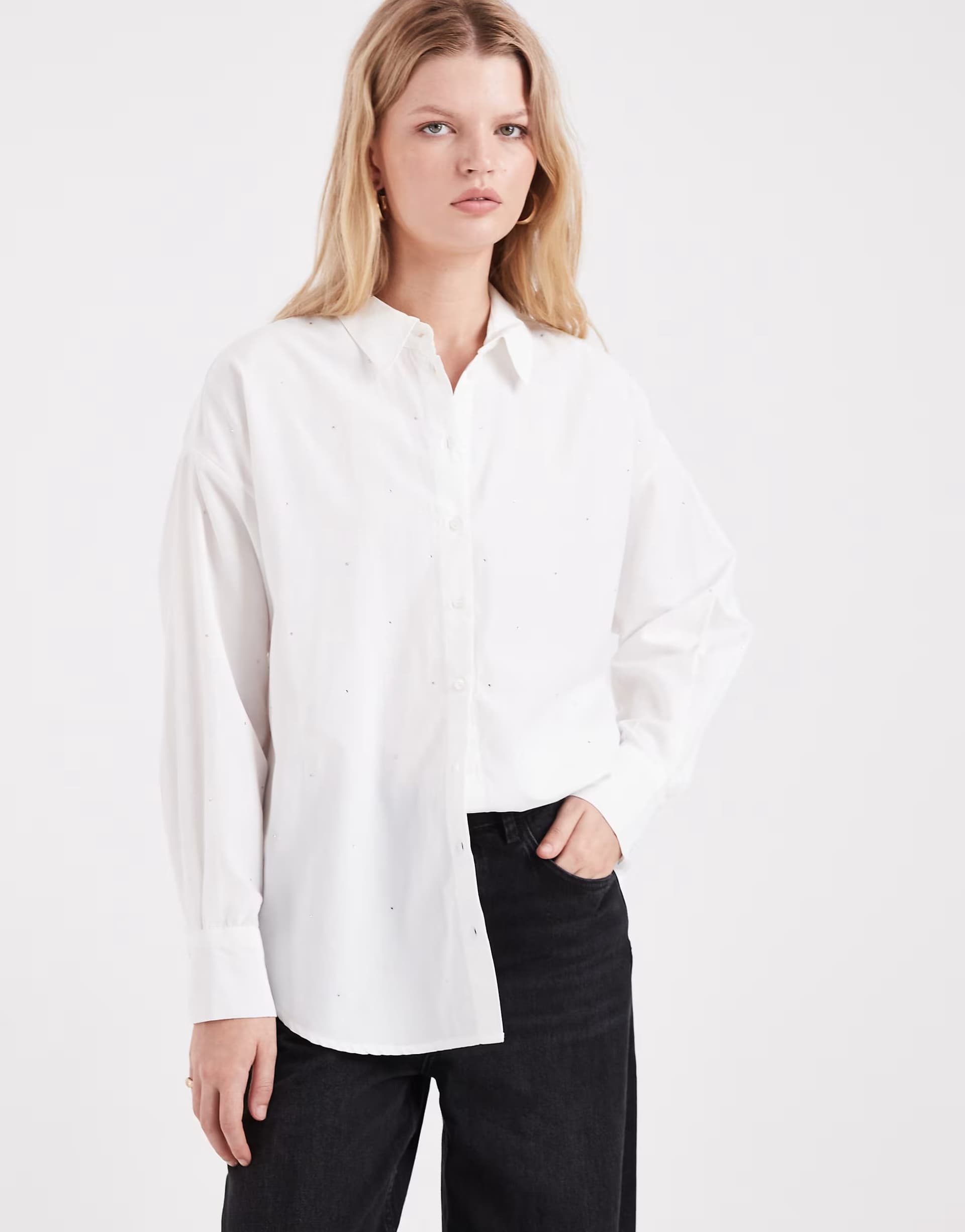 ASOS Vero Moda crisp oversized shirt with all over diamante embellishment in white
