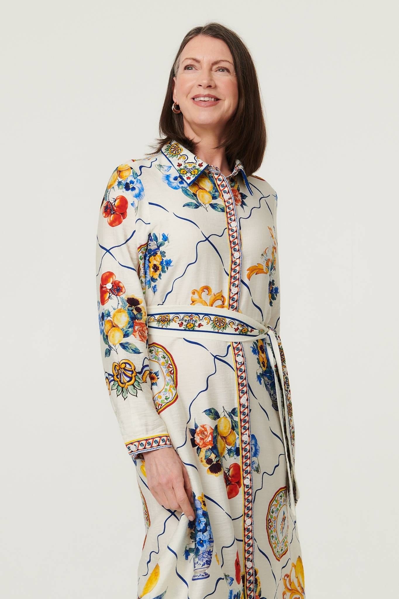 Izabel London Izabel London Women's Printed Long Sleeve Maxi Shirt Dress in Beige - 4