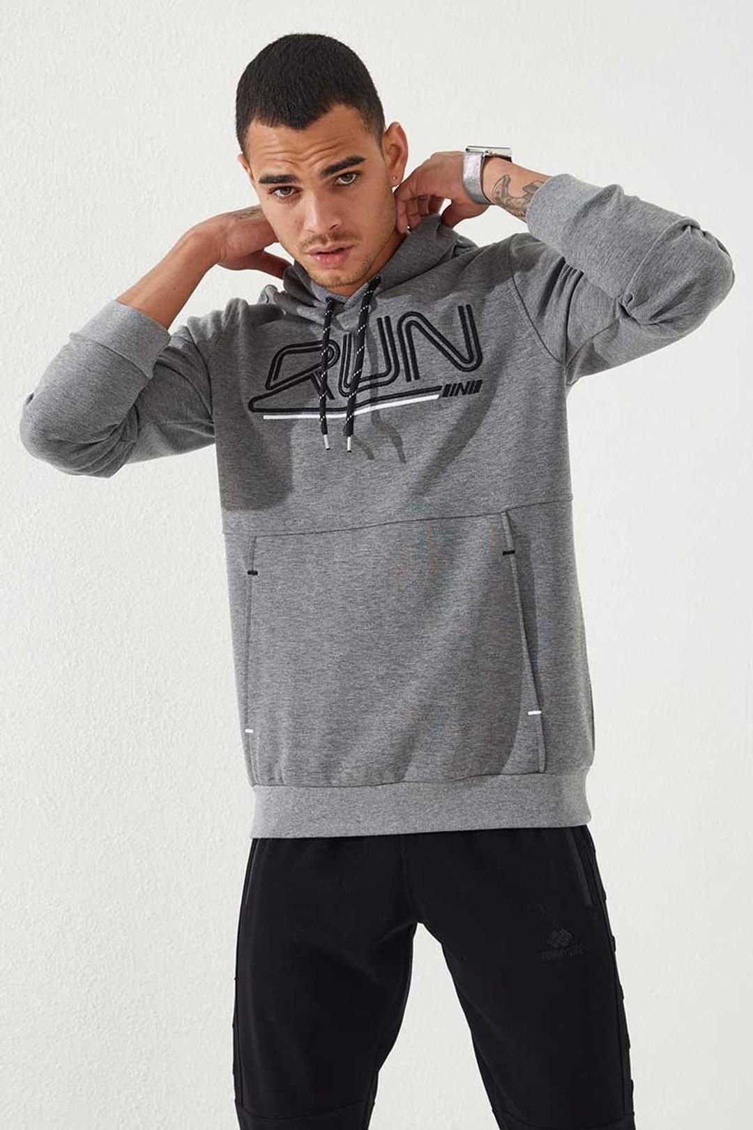 Tommy Life Tommy Life Men's Logo Printed Hooded Sweatshirt in Grey