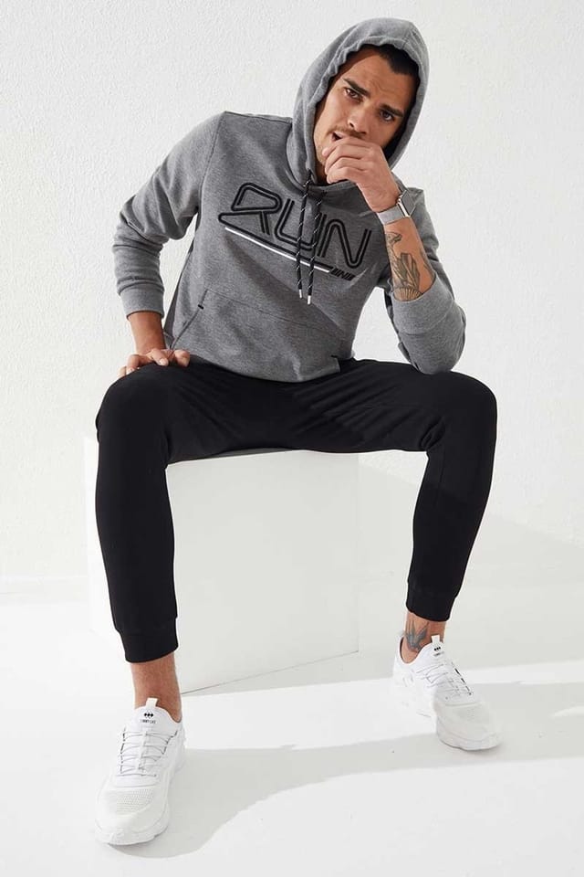 Tommy Life Tommy Life Men's Logo Printed Hooded Sweatshirt in Grey - 2