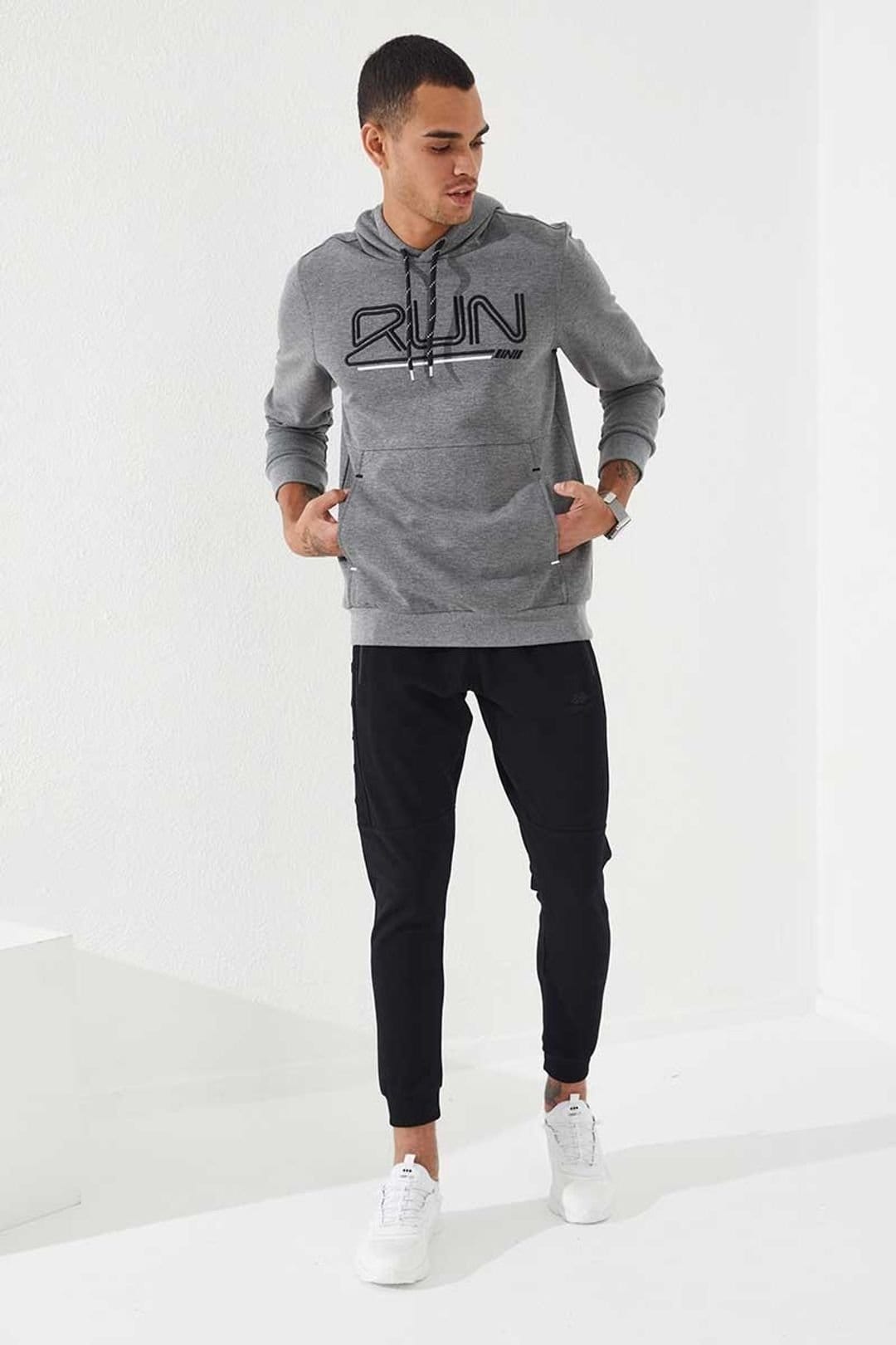 Tommy Life Tommy Life Men's Logo Printed Hooded Sweatshirt in Grey - 4