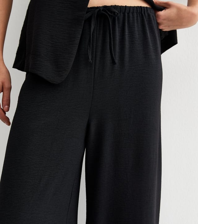 New Look Women's Black Drawstring Waist Wide Leg Trousers New Look - 3