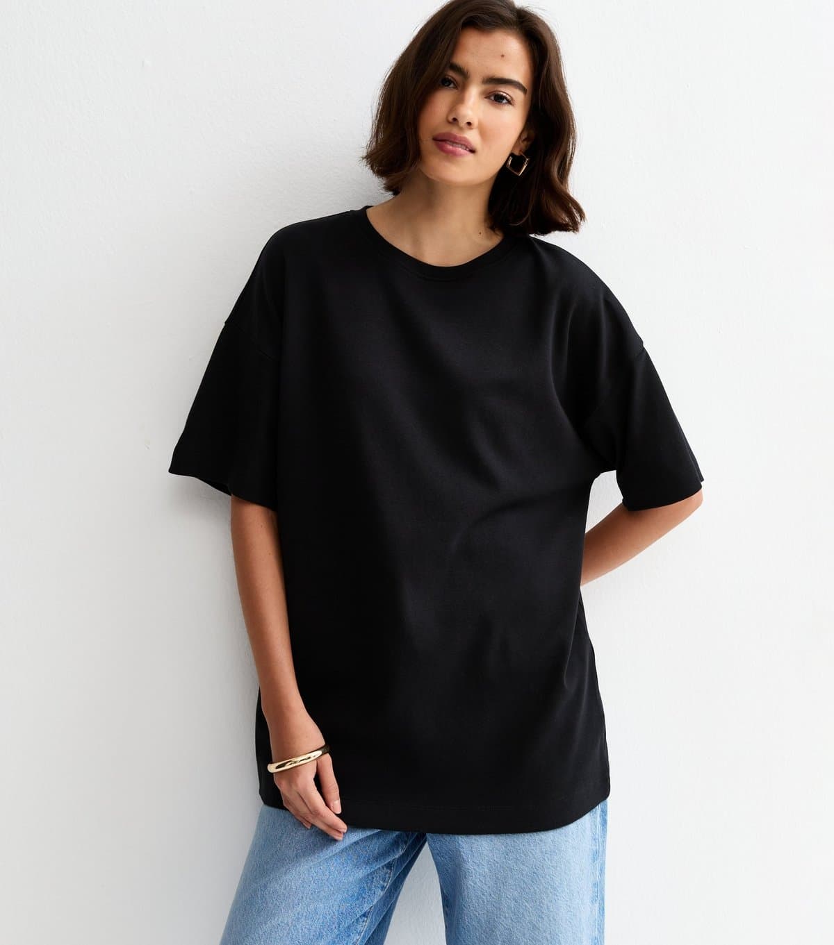 New Look Women's Premium Black Oversized Heavyweight Cotton T-Shirt New Look
