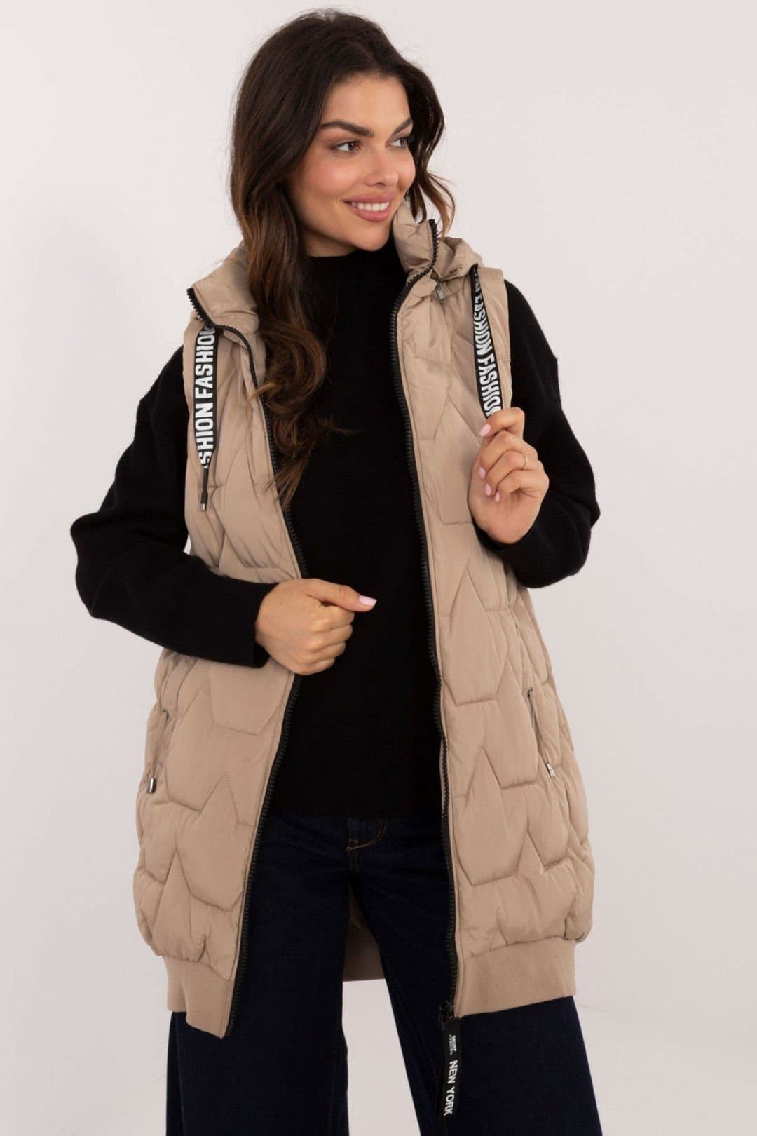 Love Lace Love Lace Women's Quilted Insulated Vest with Detachable Hood Style 200965 in Beige