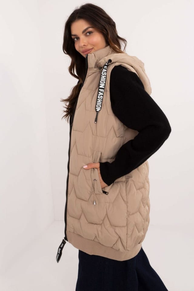 Love Lace Love Lace Women's Quilted Insulated Vest with Detachable Hood Style 200965 in Beige - 2