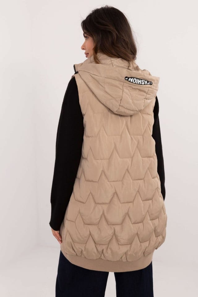 Love Lace Love Lace Women's Quilted Insulated Vest with Detachable Hood Style 200965 in Beige - 3