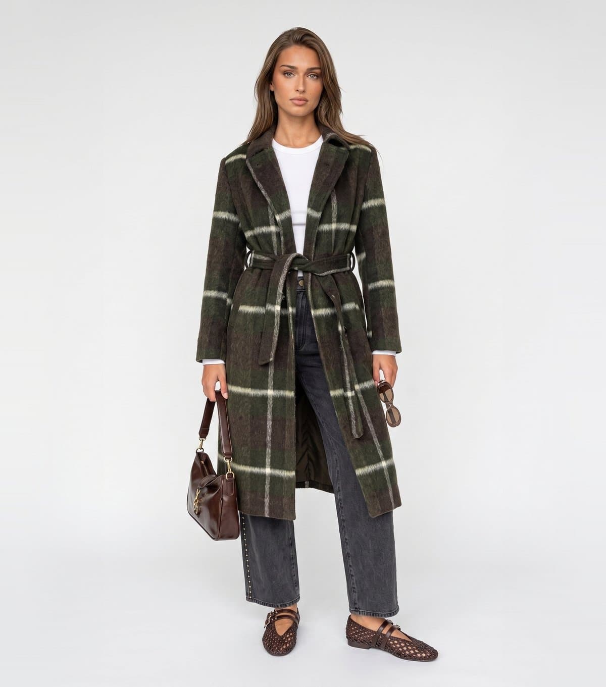 Urban Bliss Women's Green Belted Checked Coat Urban Bliss New Look