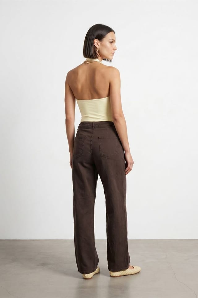 Dilvin Dilvin Women's Mid-Waist Wide-Leg Pleated Trousers in Brown - 2