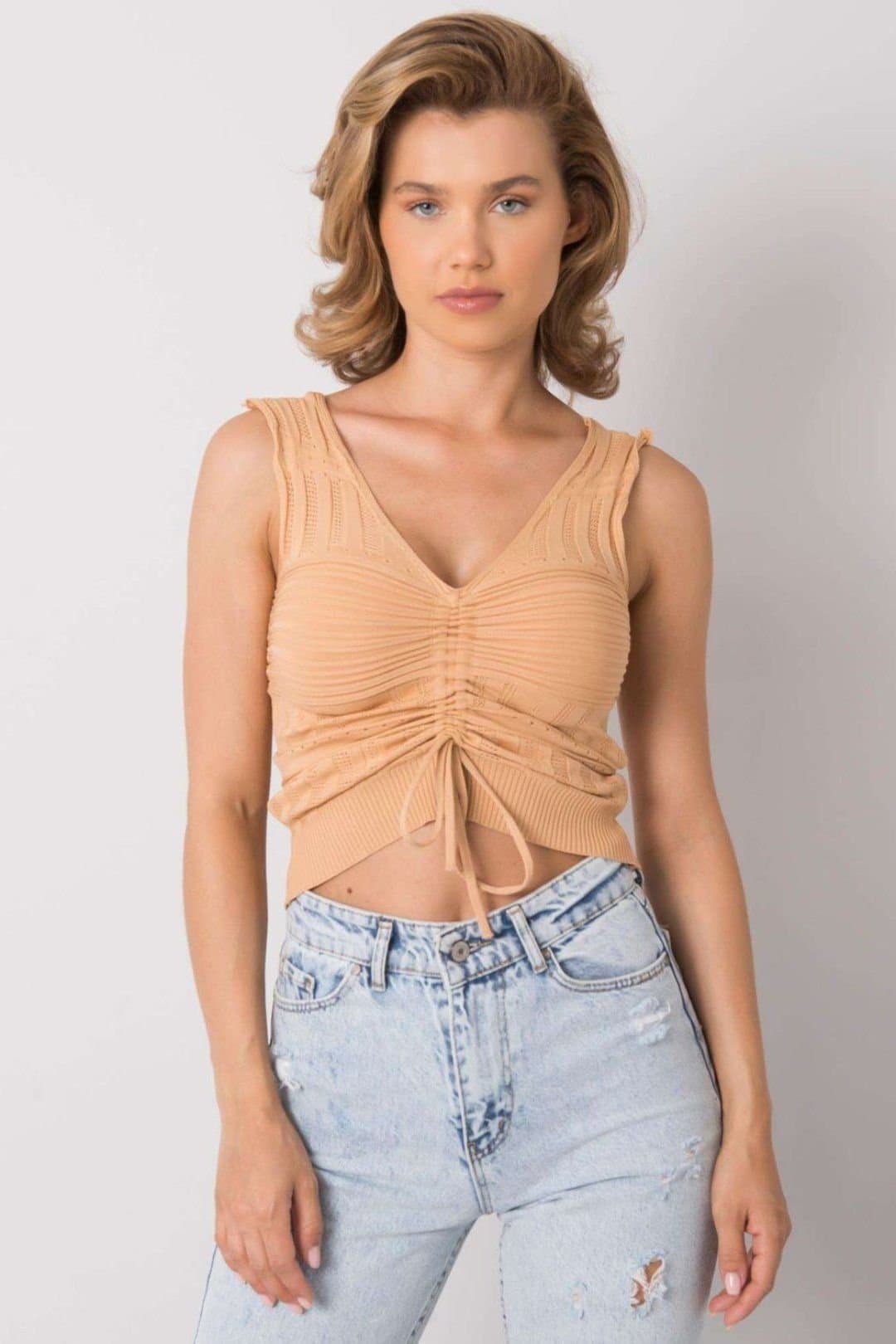 Love Lace Love Lace Women's Ribbed Soft Acrylic Knit Top in Camel