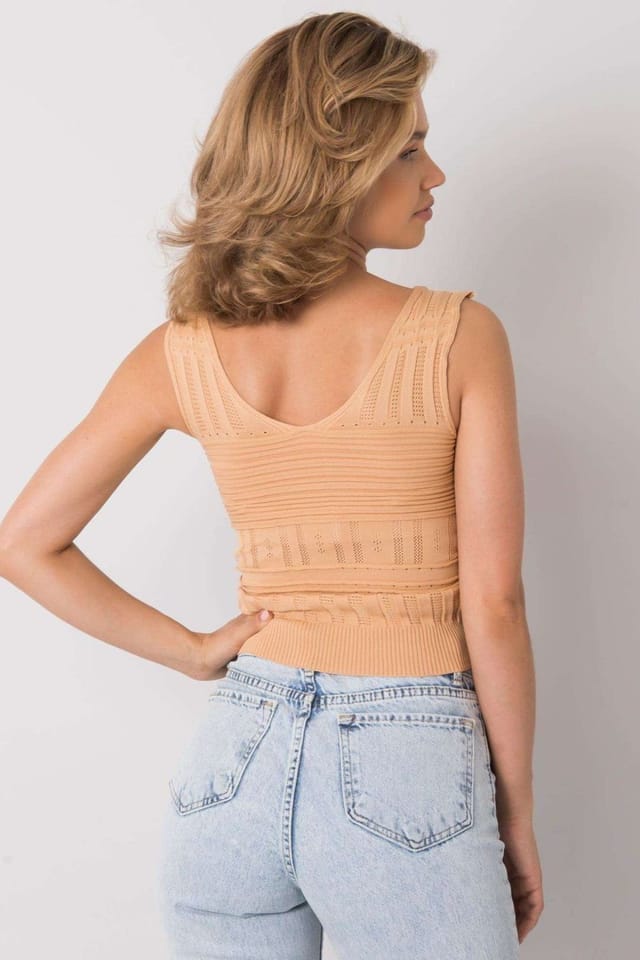 Love Lace Love Lace Women's Ribbed Soft Acrylic Knit Top in Camel - 3