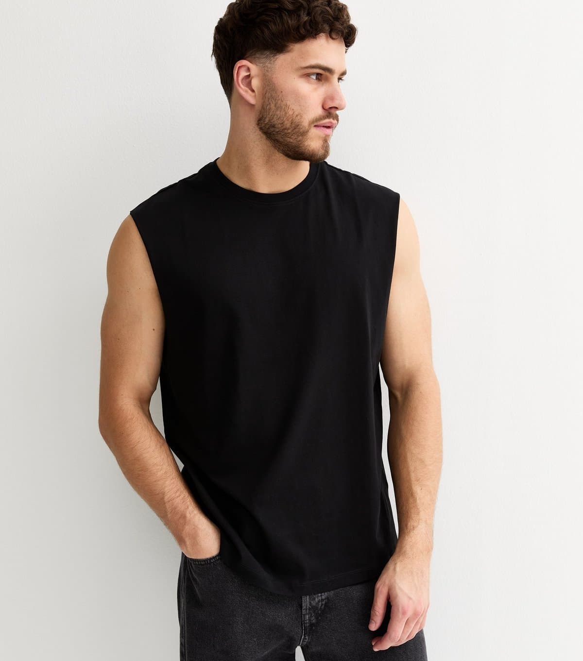 New Look Men's Black Oversized Cotton Tank Top New Look