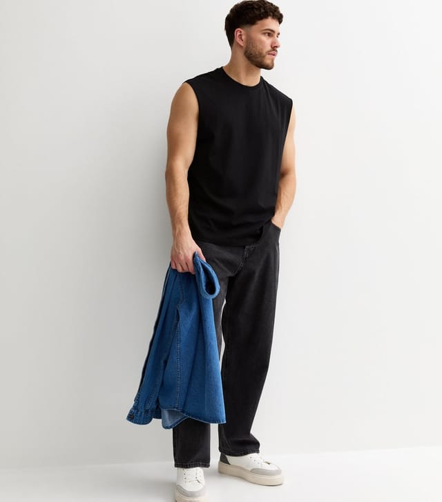 New Look Men's Black Oversized Cotton Tank Top New Look - 3